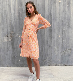Оранжевое чайное платье миди с пуговицами Vero Moda Petite-Многоцветный
