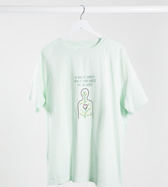 Свободная футболка бойфренда с надписью и принтом Daisy Street Plus-Зеленый