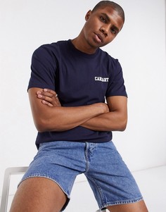 Темно-синяя футболка с короткими рукавами и надписью Carhartt WIP-Темно-синий