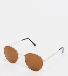 Эксклюзивные солнцезащитные очки в круглой золотистой оправе со стеклами орехового цвета South Beach-Золотой