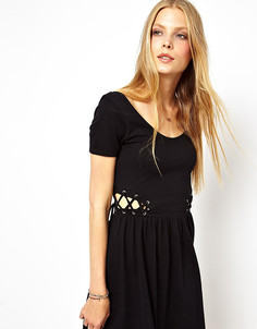 Короткое приталенное платье со шнуровкой по бокам ASOS PETITE-Черный