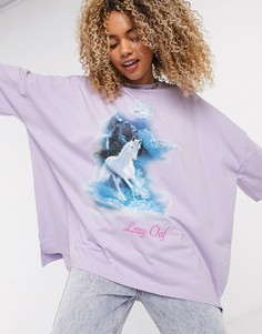 Футболка в стиле oversized с принтом лошади Lazy Oaf-Фиолетовый