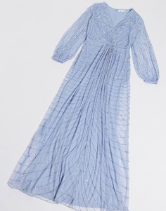 Голубое декорированное платье макси Frock and Frill-Голубой
