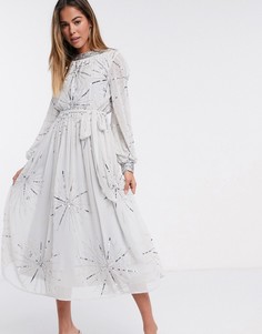 Серебристо-серое платье миди с отделкой Frock and Frill-Серый
