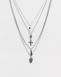 Серебристое ожерелье в несколько рядов Reclaimed Vintage inspired-Серебристый