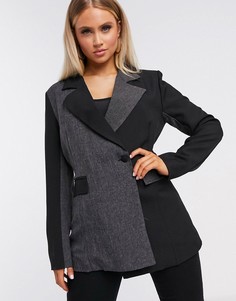 Пиджак черного/серого цвета с запахом и вставками Unique21-Черный цвет