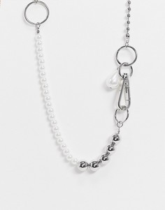 Серебристое ожерелье с искусственным жемчугом и шариковой цепочкой ASOS DESIGN-Серебряный
