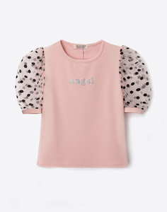 Розовая футболка с сетчатыми фонариками для девочки Gloria Jeans