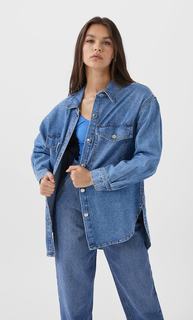 Stradivarius Джинсовая Рубашка Женская Коллекция Средний Деним S