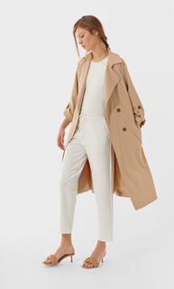 Stradivarius Длинный Тренч Из Струящейся Ткани Женская Коллекция Цвет Камня S