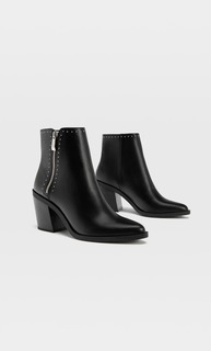 Stradivarius Черные Ботильоны На Каблуке И С Заклепками Женская Коллекция Черный 38