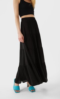 Stradivarius Длинная Юбка Из Сатина Женская Коллекция Черный Xs