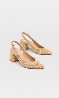 Stradivarius Туфли-Мюли Из Рафии На Каблуке Женская Коллекция Натуральный 38