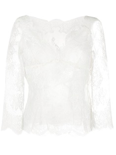 Alberta Ferretti топ с V-образным вырезом и кружевными вставками