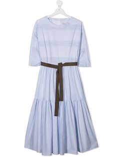 Brunello Cucinelli Kids плиссированное платье миди с поясом