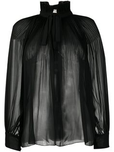 Saint Laurent блузка с завязками на воротнике и складками