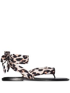 GANNI brown leopard print wrap sandals