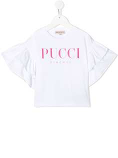 Emilio Pucci Junior футболка с оборками на рукавах и логотипом