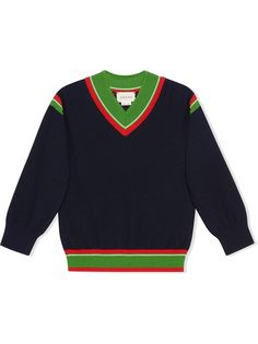 Gucci Kids джемпер с V-образным вырезом и отделкой Web