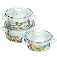 Набор эмалированной посуды Керченский металлургический завод Белые ночи-Экстра (кастрюля 2+3+4 л), 3 предмета