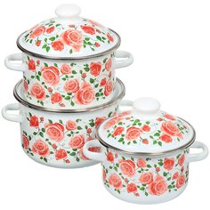 Набор эмалированной посуды Сибирские товары Роза плетистая 15 N15B88 (кастрюля 2+3+4 л), 3 предмета СтальЭмаль
