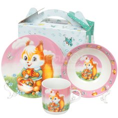 Набор детской посуды из керамики Daniks Белка, 3 предмета (кружка 230 мл, тарелка 180 мм, салатник 150 мм)