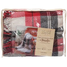 Плед Vladi двуспальный (170х210 см) шерсть 70%, Эльф 2 53024 белый, красный, черный