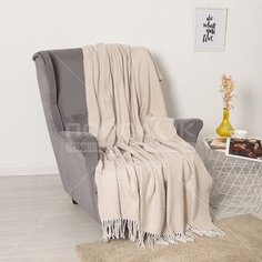 Плед Vladi полутораспальный (140х200 см) хлопок 50%, полиэстер 30%, 20% акрил Валенсия белый/бежевый