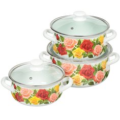 Набор эмалированной посуды Керченский металлургический завод Розовый рай-ЭКСТРА (кастрюля 2+3+4 л), 3 предмета