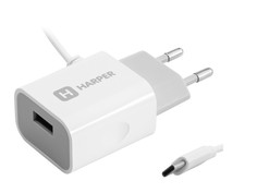 Зарядное устройство Harper WCH-5118 USB 2.1A кабель USB Type-C White