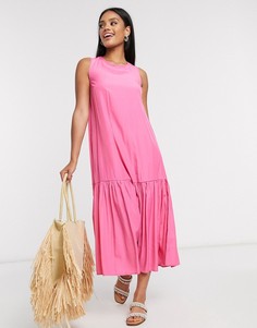 Розовое платье макси с вырезом и завязками на спине Pieces-Розовый цвет