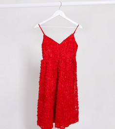 Красное приталенное платье миди Vila Petite-Розовый цвет