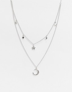 Серебристое ожерелье с подвесками в виде звезд и месяца Olivia Burton-Серебряный