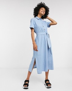 Синее джинсовое платье-рубашка Selected Femme-Голубой