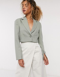Короткий пиджак цвета хаки Weekday-Зеленый цвет