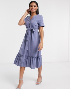 Платье миди василькового цвета с поясом QED London-Синий