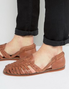 Светло-коричневые плетеные кожаные сандалии ASOS-Рыжий