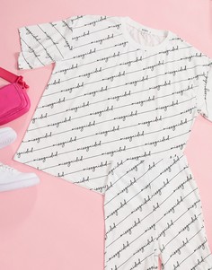 Белая oversized-футболка с надписями от комплекта Missguided-Белый