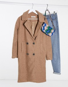 Бежевое двубортное пальто Missguided-Коричневый цвет