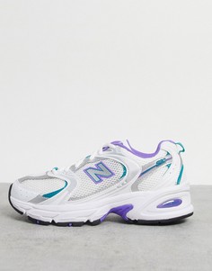 Белые сетчатые кроссовки со вставками лавандового цвета New Balance 530-Белый