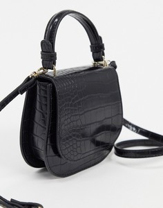 Черная сумочка через плечо с эффектом крокодиловой кожи Who What Wear-Черный