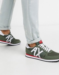 Кроссовки для бега цвета хаки с контрастным логотипом Armani Exchange-Зеленый
