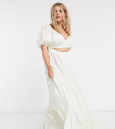 Платье макси с пышными рукавами и ярусной юбкой Skylar Rose Plus-Белый