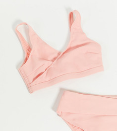 Коралловый фактурный бикини-топ с запахом Peek & Beau Fuller Bust-Розовый цвет