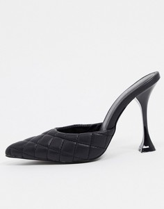 Черные мюли на каблуке со стеганой отделкой Public Desire-Черный цвет