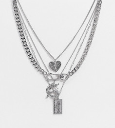 Серебристое ожерелье в несколько рядов с массивными цепочками Reclaimed Vintage inspired-Серебряный
