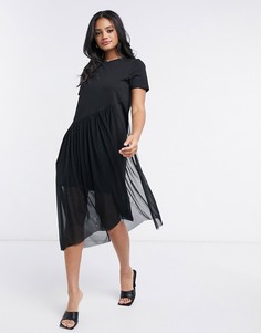 Черное асимметричное платье-футболка мини River Island-Черный цвет