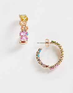 Серьги-кольца с разноцветными камнями Vero Moda-Золотой