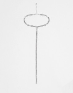 Серебристое ожерелье-чокер со стразами и цепочкой Vero Moda-Серебряный