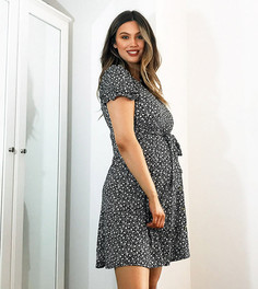 Черное чайное платье мини с пышными рукавами и пайетками New Look Maternity-Черный